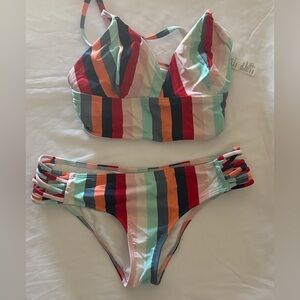 Hollister Multicolor Striped Bikini Set - Corset Theme - Large